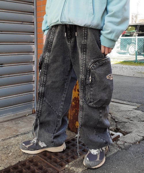 カーゴパンツ A'GEM/9 × .kom 「A'gem/エージェム」 /デニムカーゴパンツ メンズ レディースの画像