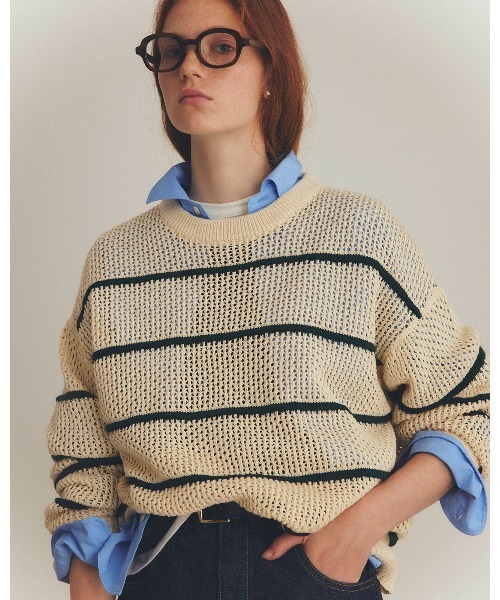 ニット セーター THE SHINZONE/シンゾーン　コットンリネンメッシュストライプニット　COTTON LINEN MESH STRIPED K THE SHINZONE ニット セーター SHINZONE/シンゾーン コットン