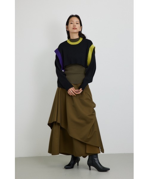 【PLUS】カラーブロックレイヤードセットニット/レディース/トップス ニット  長袖 ブランド AZUL PLUS【SALE】 PLUS（AZUL BY MOUSSY） ニット セーター 「PLUS」カラー