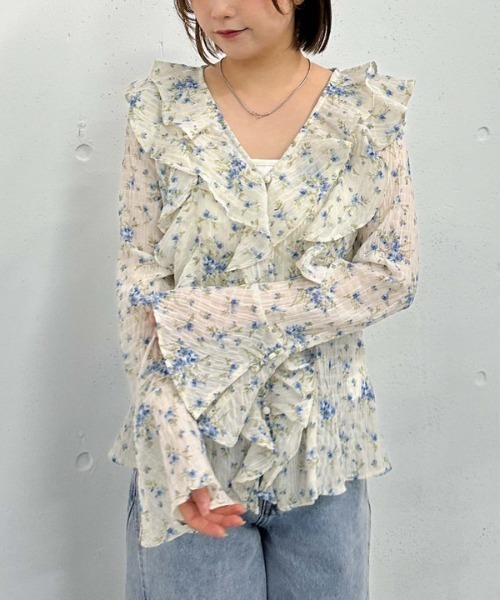 archives ブラウス シャツ 花柄アソートラッフルフリルミドルブラウス 
