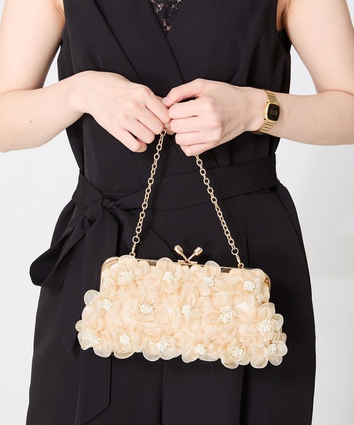 ビーズバッグ パーティバッグ がま口 チェーン ゴールド×ブラック 和装