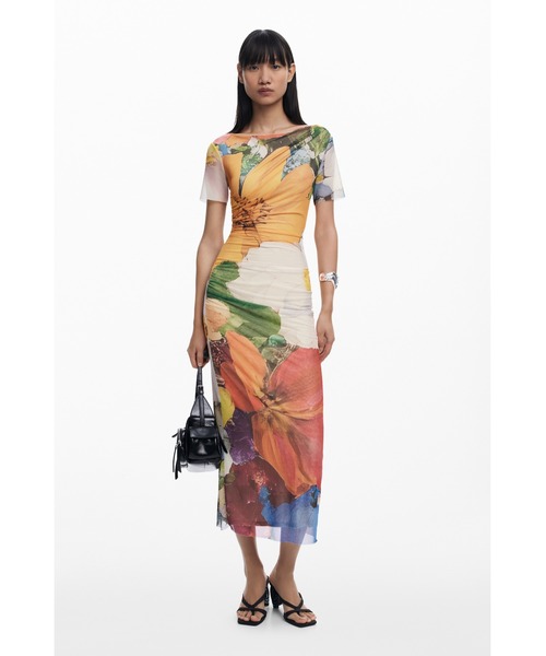 スペイン発新作【DESIGUAL 】デジクアル ミディ丈ワンピース花柄 花柄 スイスドット ミディワンピース | Desigual (Women