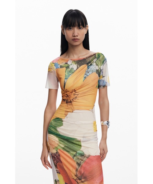 [ Desigual ] 花柄 半袖 トラペーズモデル ワンピース 花柄のミニワンピース（ワンピース）｜Desigual（デシグアル）の