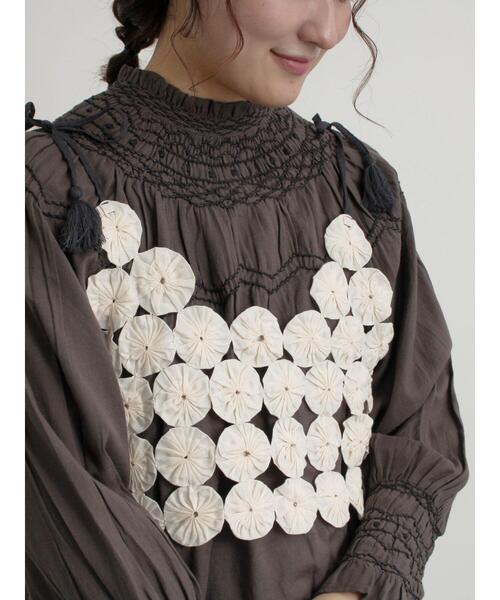 TSUHARU by Samansa Mos2 ブラウス シャツ ハンドスモッキングブラウス  