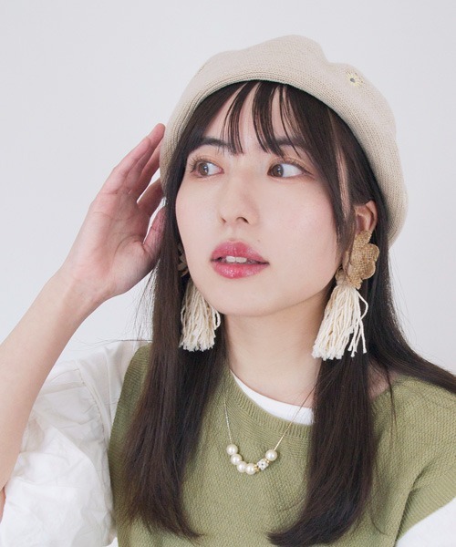 polcadot 帽子 ベレー帽 フラワー刺繍サーモベレー帽 レディース