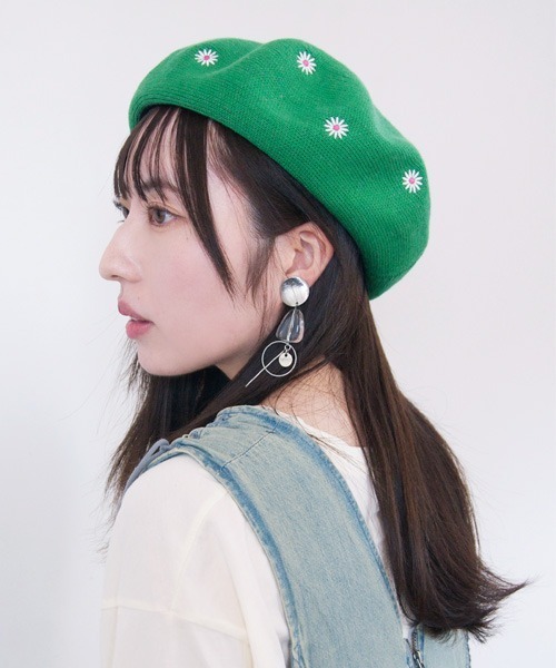 カシラ　ca4la デニムベレー帽　フラワー　花柄 カシラca4la デニムベレー帽フラワー花柄