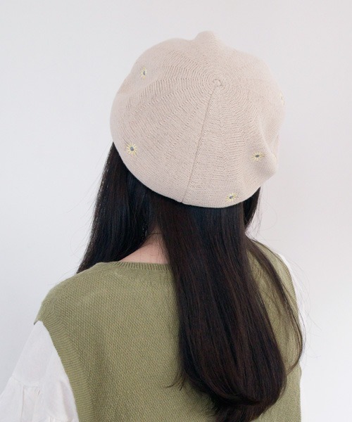 polcadot 帽子 ベレー帽 フラワー刺繍サーモベレー帽 レディース
