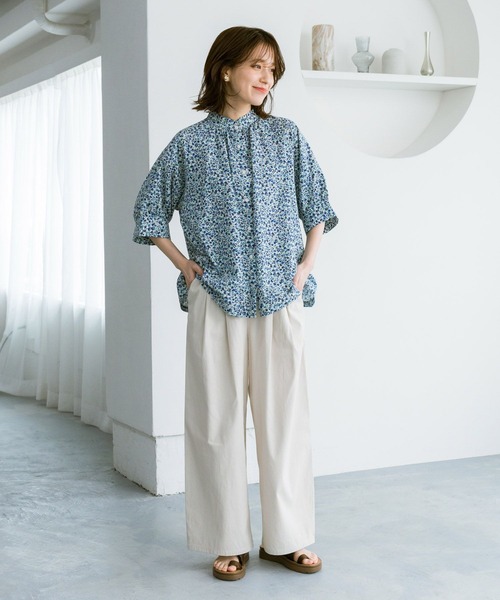Gauze# / ガーゼ リネンドロップショルダー 五分袖ブラウス Gauze#】リネンドロップショルダー五分袖ブラウスの通販 by