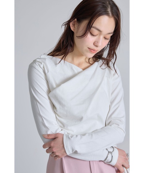 tシャツ ドレープオフショル天竺Tシャツ レディース