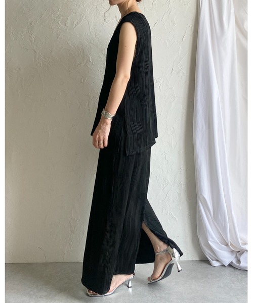 She's Closet ロング スカート ウェーブプリーツIラインバックスリット