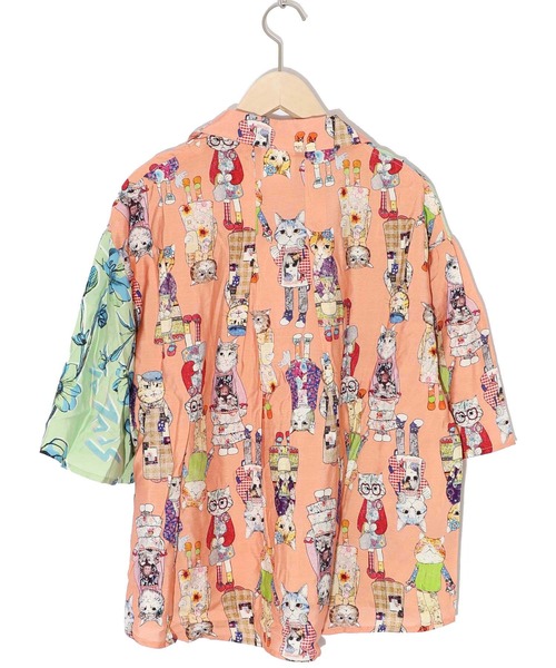 シャツ SALE ScoLar スカラー 152652 花×おしゃれネコ バイカラー切替シャツ トップス カジュアル ガーリー レトロ 猫 原宿系 個性的 ポイント ScoLar ブラウス シャツ 152652：花×おしゃれネコ バイカラー