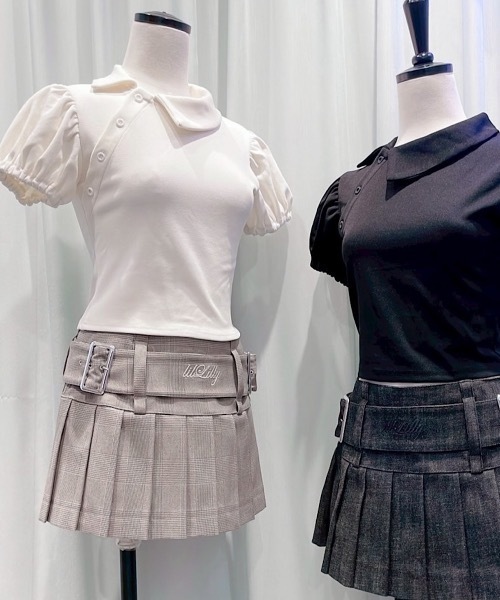最終値下げ 美品 dimmoire ベルトプリーツ ミニスカート チェック 白黒 ベルトプリーツミニスカート【チェック】 | DimMoire