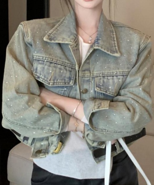 shyam inspiration デニムジャケット gジャン ラメストーン スタッズ