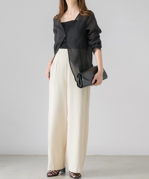 「NEUNA」 ノーカラージャケット FREE アイボリー レディース_画像3