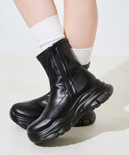 ☆美品☆ASH厚底スニーカーブーツ　サイドジップ　ブラック　24 FREAK'S STORE（フリークスストア） ブーツ 限定展開 サイド ジップ