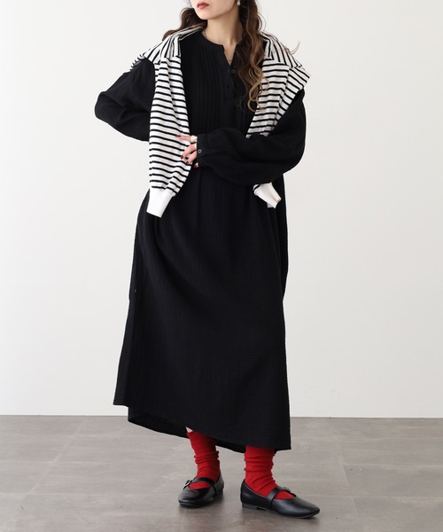 OMNES（オムネス） ワンピース ダブルガーゼピンタック袖ボリューム