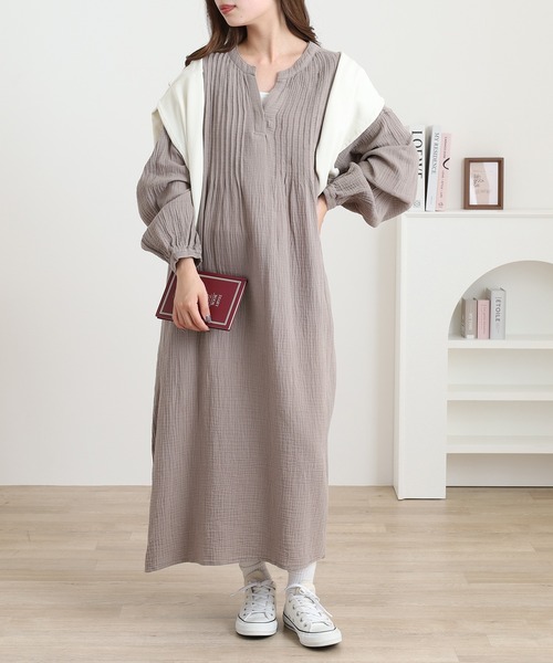 OMNES（オムネス） ワンピース ダブルガーゼピンタック袖ボリューム