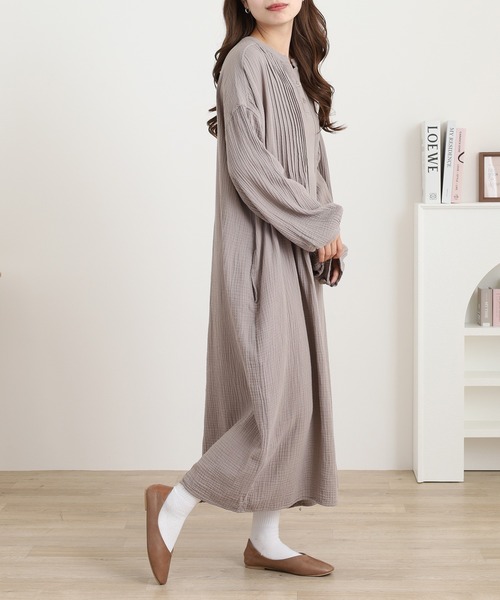 OMNES（オムネス） ワンピース ダブルガーゼピンタック袖ボリューム