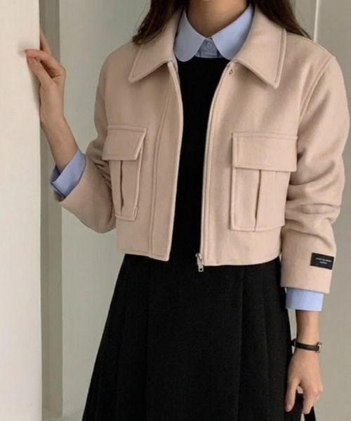 コート アウター ビッグポケットデザイン クロップドジャケット