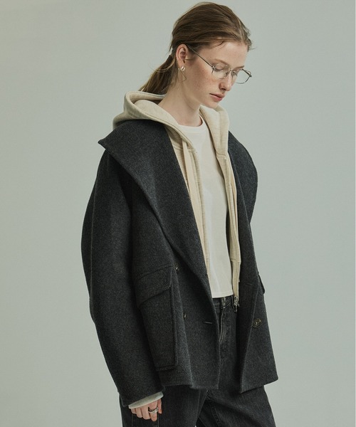 PLAIN PEOPLE カシミヤヘンプ リバーシブルショールカラーコート WA13_RU7274-grey-IMG_3931_RT.