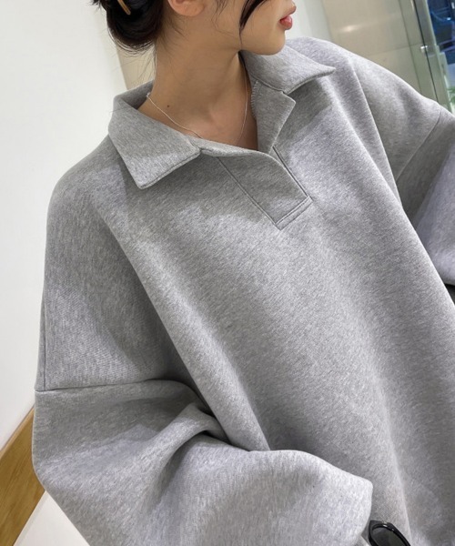 トレーナー スウェット 襟付きオーバーサイズスウェット レディース