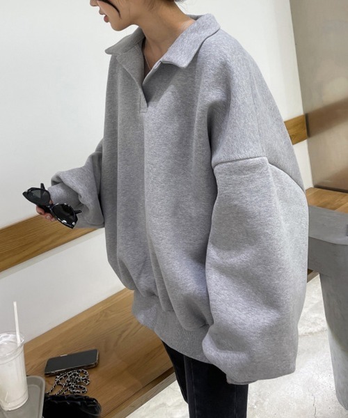 トレーナー スウェット 襟付きオーバーサイズスウェット レディース