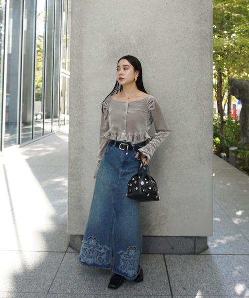 UND CUTWORK EMBROIDERY DENIM SKIRT アメリ Ameri（アメリ） デニムスカート UND CUTWORK EMBROIDERY DENIM SKIRT