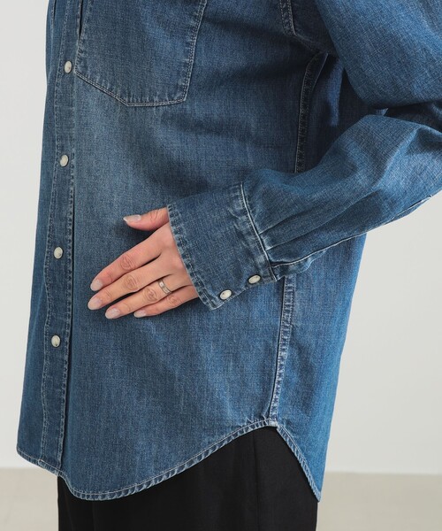 Demi-Luxe BEAMS ハイネックブラウス インティゴ デニム Demi-Luxe 