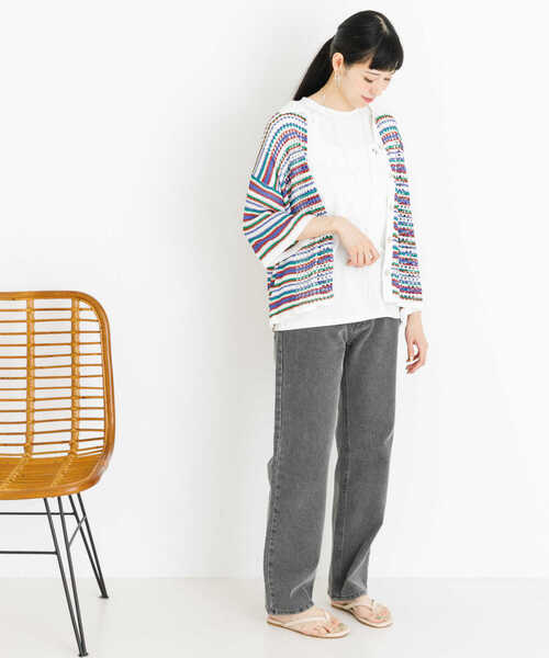 「UR Lab.」 7分袖ニットカーディガン FREE グリーン レディース_画像3