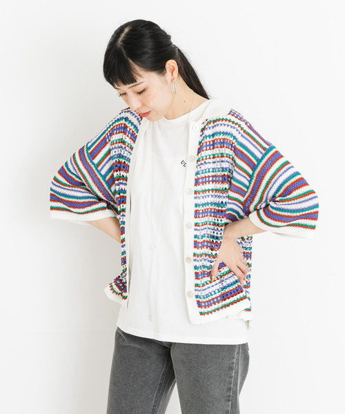 「UR Lab.」 7分袖ニットカーディガン FREE グリーン レディース_画像7