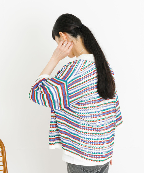 「UR Lab.」 7分袖ニットカーディガン FREE グリーン レディース_画像8