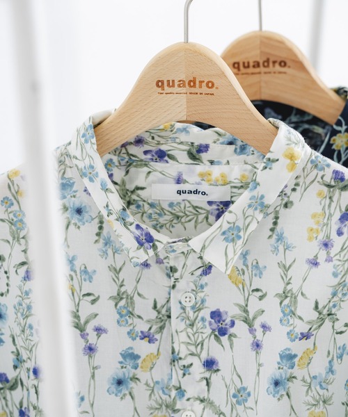 quadro シャツ ローン水彩花柄ptレギュラーワイドシャツ メンズ