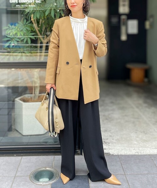 「NOLLEY'S」 ノーカラージャケット 38 キャメル レディースの画像