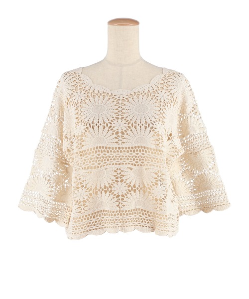 Theory 鍵編みプルオーバー Crochet] Long-sleeved pullover made with two straight knits🌟DAISO
