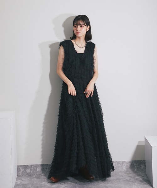 「SMILE ORCHID」 ノースリーブワンピース M ブラック レディース_画像2