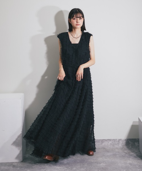「SMILE ORCHID」 ノースリーブワンピース M ブラック レディース_画像4