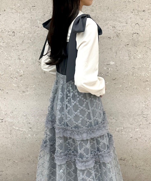「Cheek」 長袖ワンピース MEDIUM ネイビー レディース_画像3