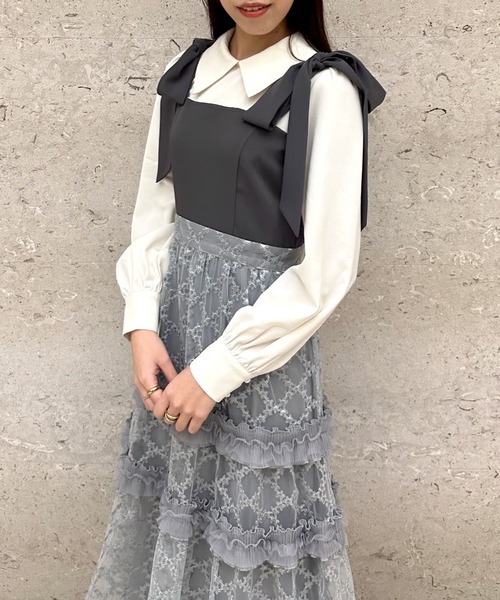 「Cheek」 長袖ワンピース MEDIUM ネイビー レディース_画像4