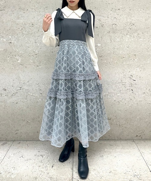 「Cheek」 長袖ワンピース MEDIUM ネイビー レディース_画像6