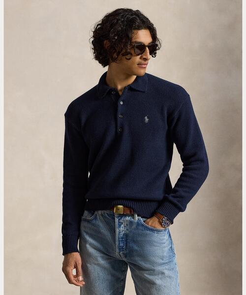 ★ラルフローレン★コットンニットポロシャツ L ブルー ネイビー ローゲージ POLO RALPH LAUREN（ポロ・ラルフローレン） ラルフローレン セーター