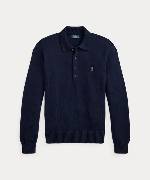 ★ラルフローレン★コットンニットポロシャツ L ブルー ネイビー ローゲージ POLO RALPH LAUREN（ポロ・ラルフローレン） ラルフローレン セーター
