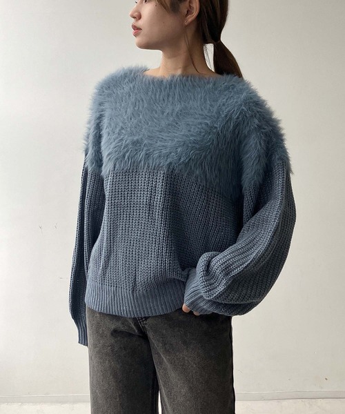 AS KNOW AS（アズノゥアズ） ニット セーターシャギー切替ゆるニット