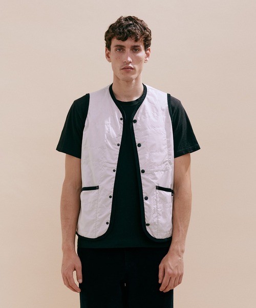 希少　LAVENHAM × Paul Smith メンズベスト ネイビー ウィメンズ ドレープウール ストライプ ヘンリーネック ニット