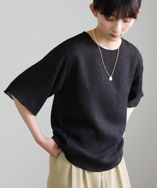 【日本製】 select MOCA ブラウス シャツ 楊柳シフォンハーフスリーブ トップス