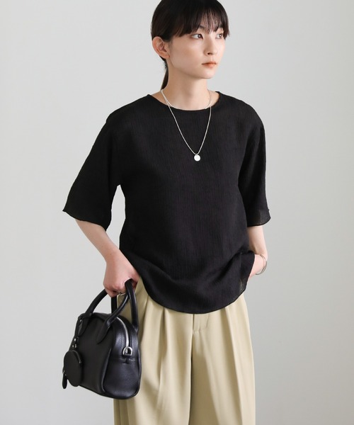 ブラウス シャツ 「EC限定」楊柳パフスリーブブラウス レディース select MOCA ブラウス シャツ 楊柳シフォンハーフスリーブ
