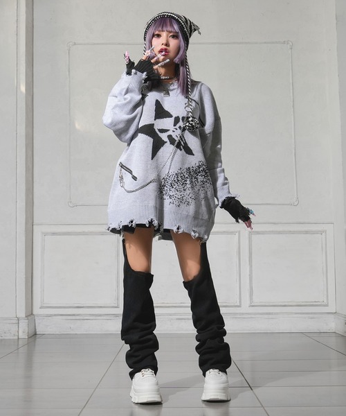 Aelfric Eden ダメージ スカル セーター Diable baiser ニット セーター スカル×星×イナズマダメージ