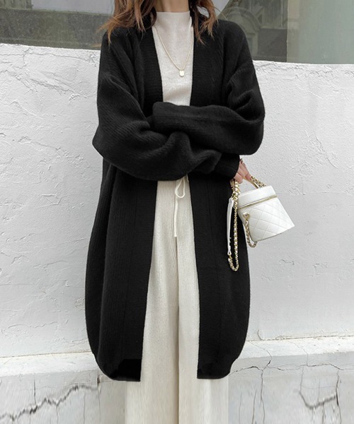 Malami 黒オーバーサイズニットカーディガン miniministore（ミニミニストア） カーディガン ロング ニット