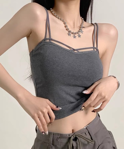 Lace Ladies キャミソール ソリッドカラー クロス ダブル