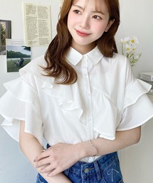 tシャツ ブロードフリルチュニックブラウス レディース moment+ ブラウス シャツ TCブロードフリル半袖ブラウス