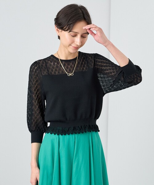 ✨新品タグ付き✨ ANAYI レーシー切替プルオーバー ブラック　レース×ニット セール】 レーシー切替プルオーバー （ニット・セーター